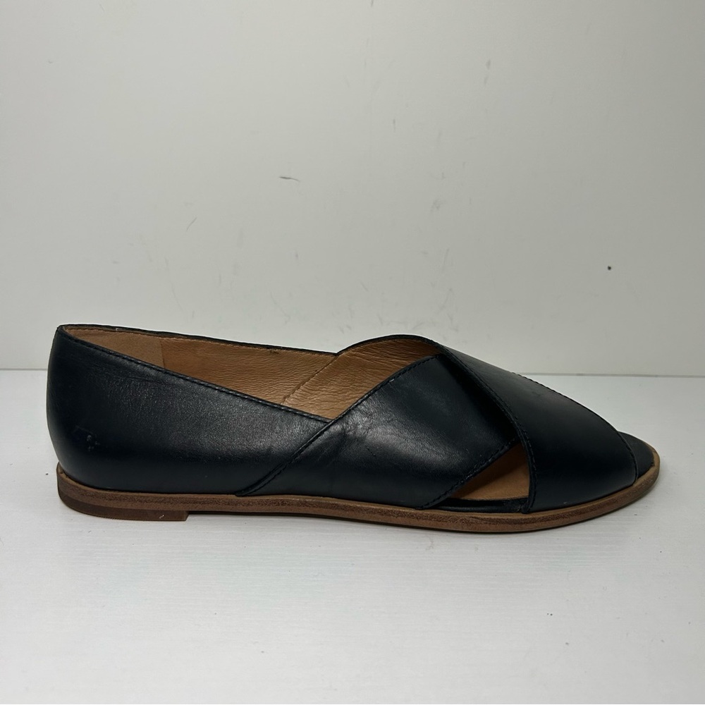 Madewell The Blaine Crisscross Flat Black Leather Open Toe Flats Size 7.5 - Picture 14 of 16